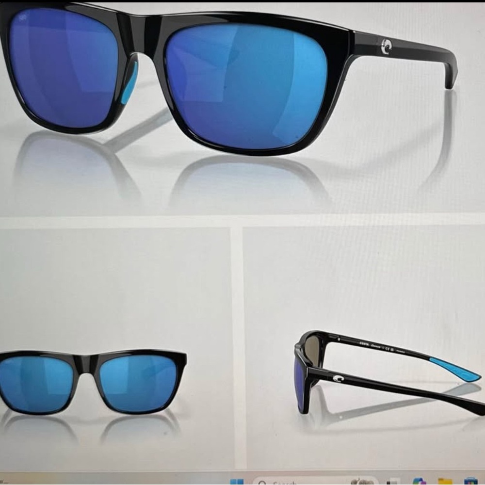 Costa Shiny Black Sunglasses with Blue Mirror Lenses